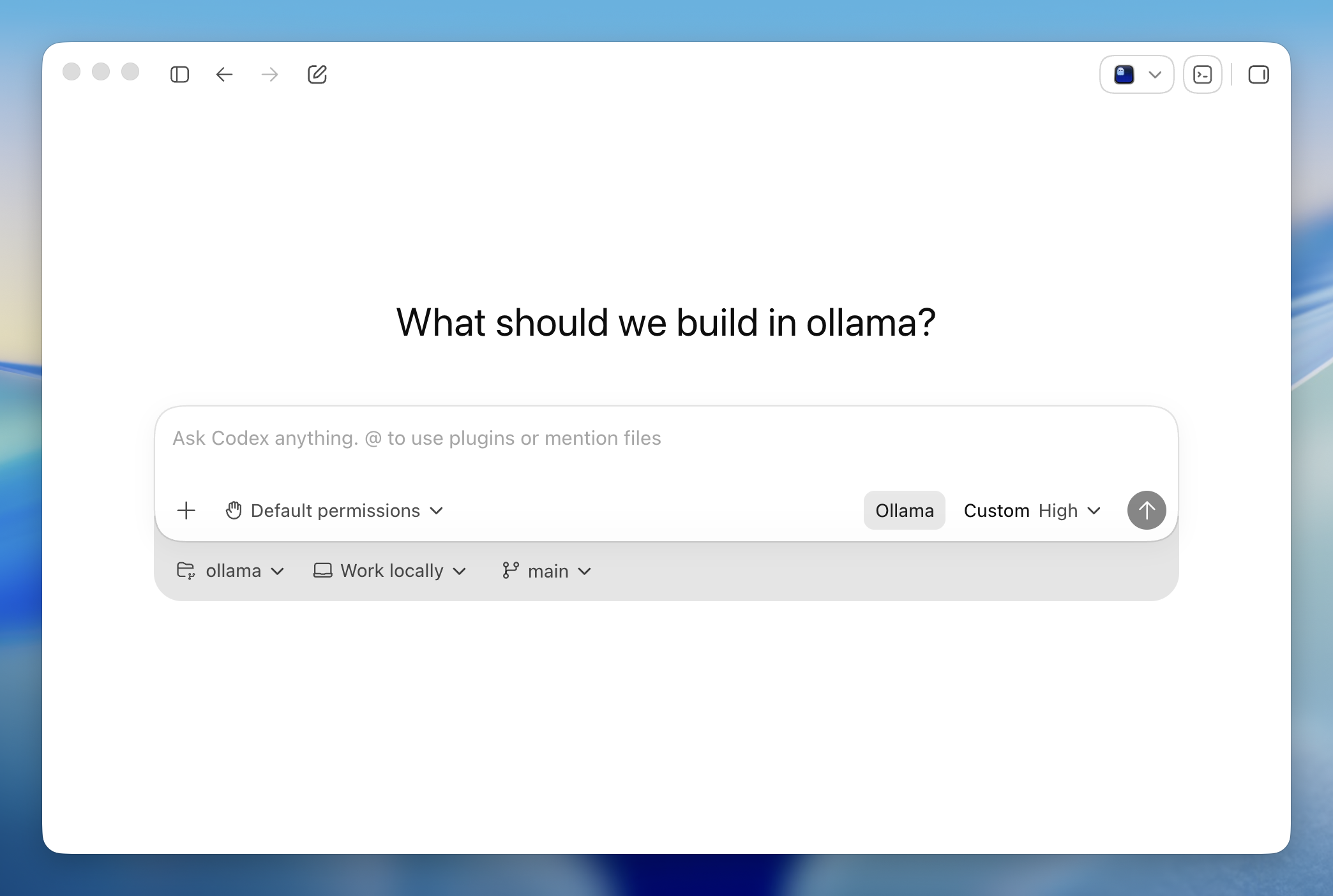 Ollama を選択した Codex アプリ