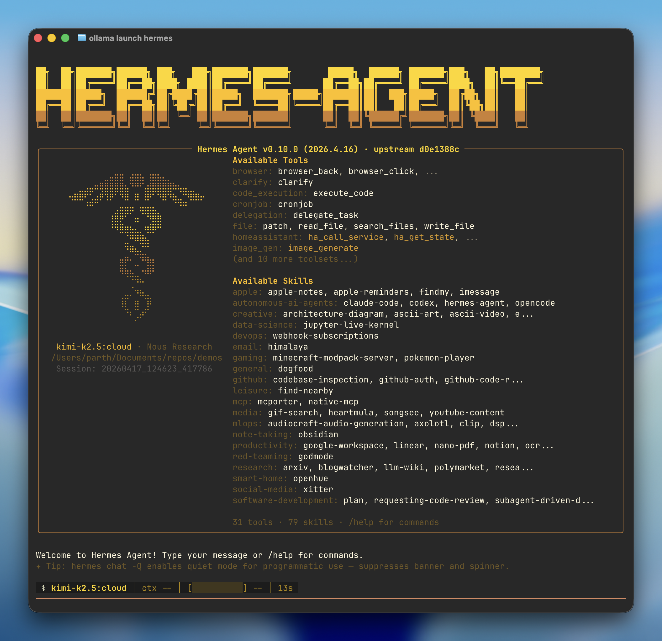 Ollamaと連携したHermes Agent