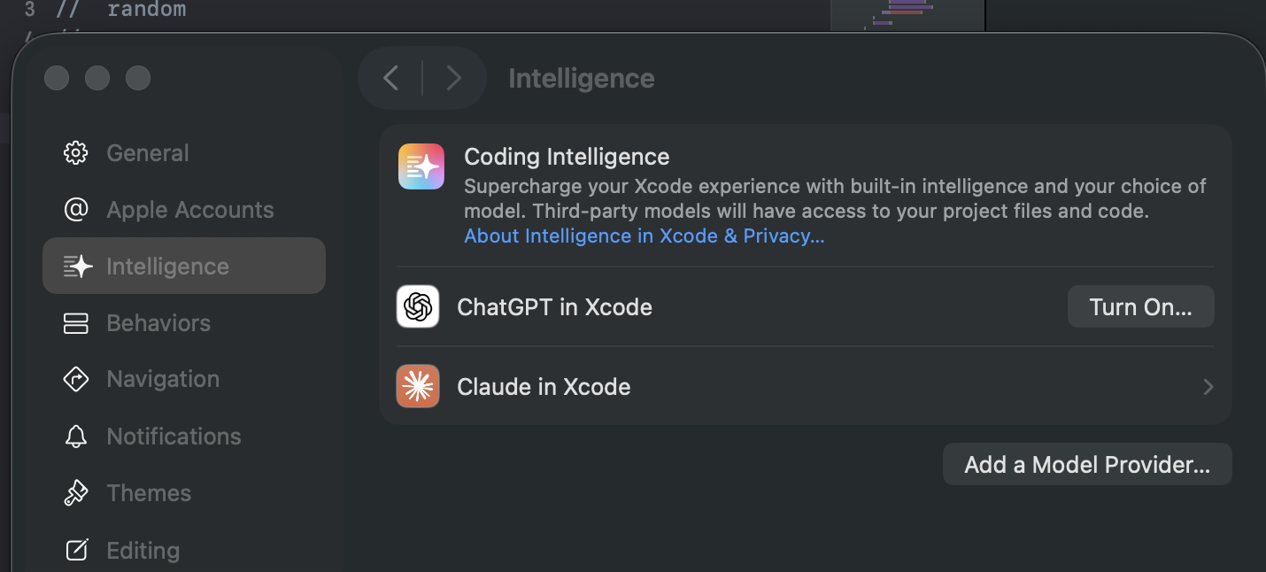 Xcode インテリジェンスウィンドウ